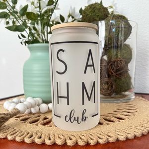 16oz Libby cup with a bamboo lid and straw